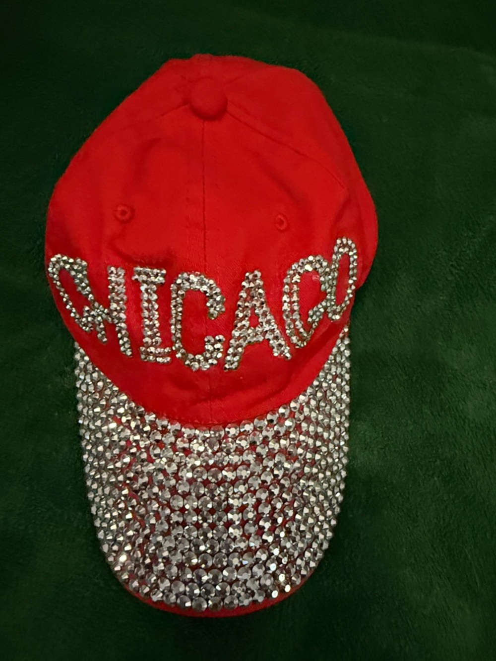 Red Chicago Rhinestone Baseball Cap